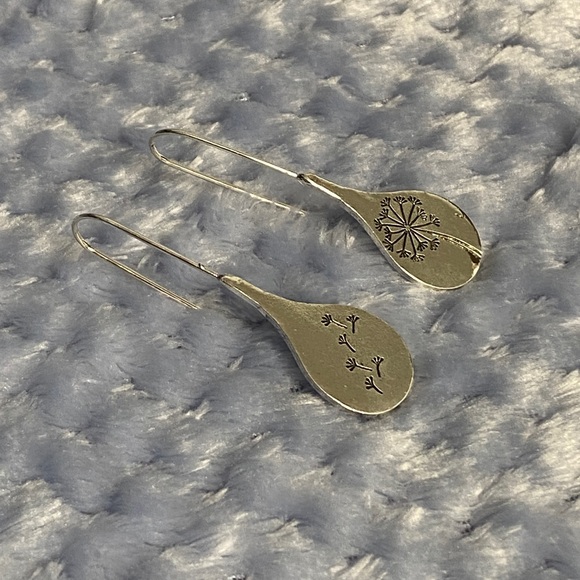 Silvertone Dandelion Hook Earrings - Picture 1 of 3